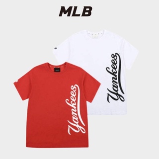 Mlb เสื้อยืดแขนสั้น ผ้าฝ้าย พิมพ์ลายโลโก้แนวตั้ง แฟชั่นS-5XL