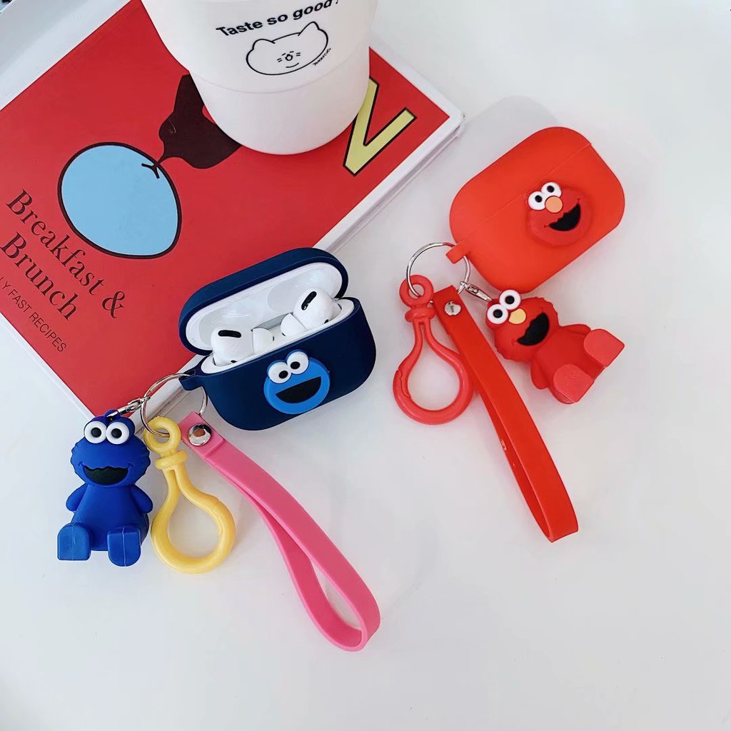 Airpods 4 Case การ์ตูนน่ารัก Elmo Cookie sesame street สําหรับ Airpods Pro gen 2 1 2 3 Pro ซิลิโคนอ่อนนุ่มพวงกุญแจ