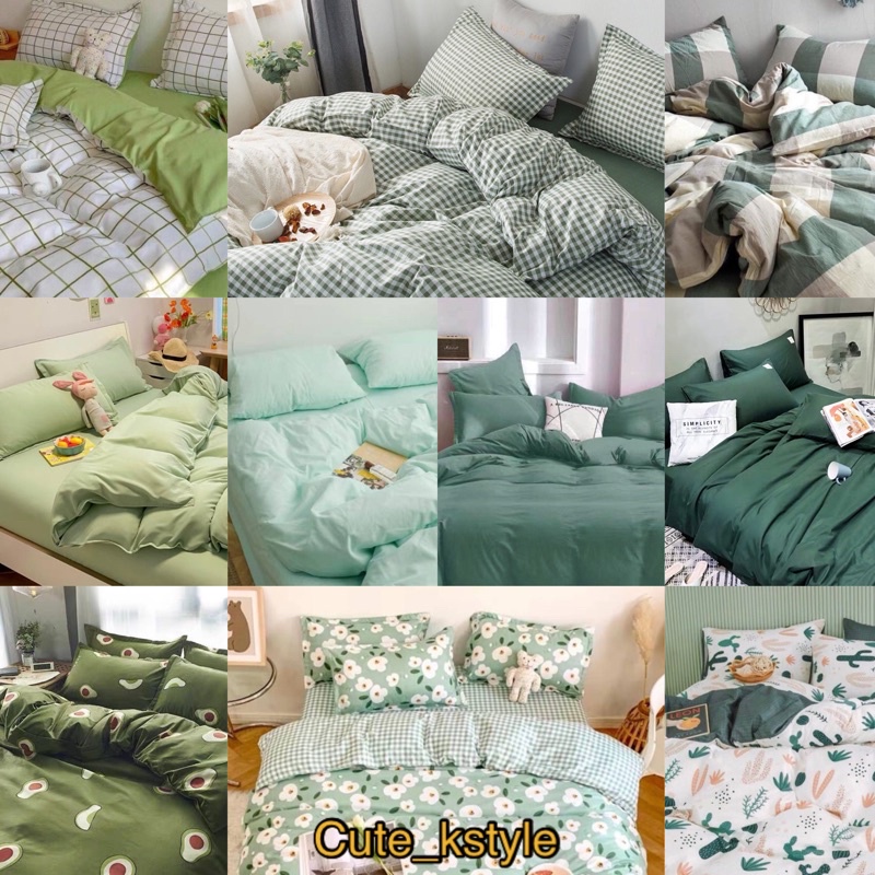 ส่งEMS ครบชุด ชุดเครื่องนอน ผ้าปูที่นอนมินิมอล 6 ชิ้น สีเขียว ลายสกอต ลายตาราง สีพื้น กระต่าย ดอกไม้ มูจิ muji
