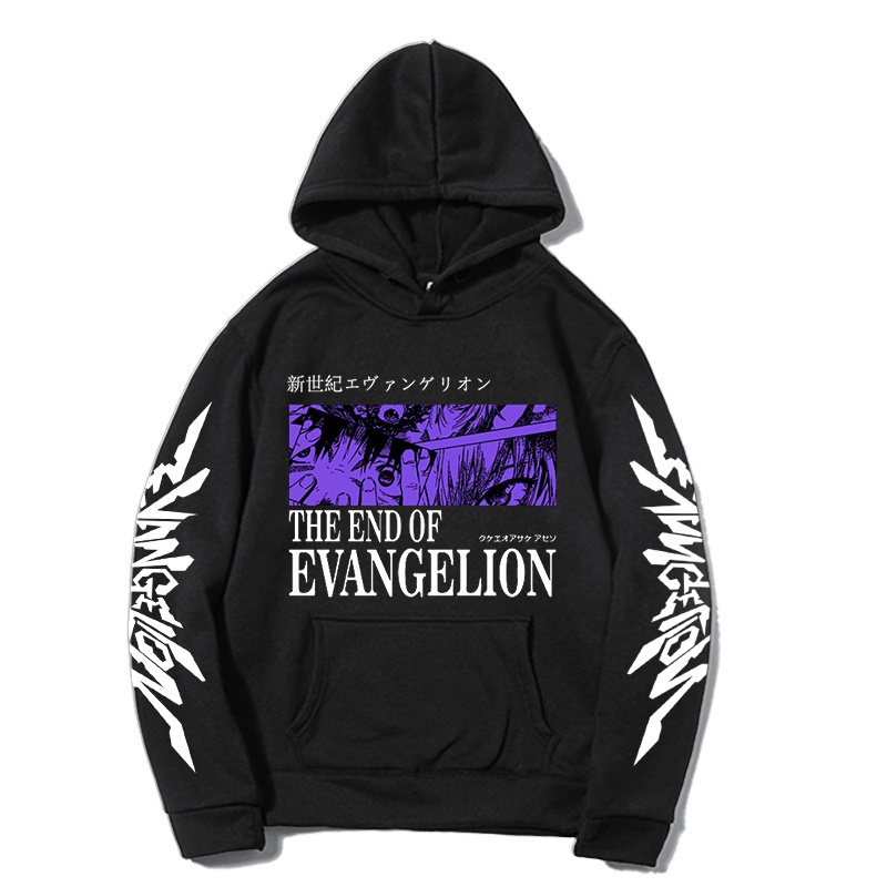 เสื้อกันหนาวแขนยาว มีฮู้ด ทรงหลวม ลายการ์ตูนอนิเมะ Evangelion แฟชั่นฤดูใบไม้ร่วง สไตล์ฮิปฮอป สําหรับ