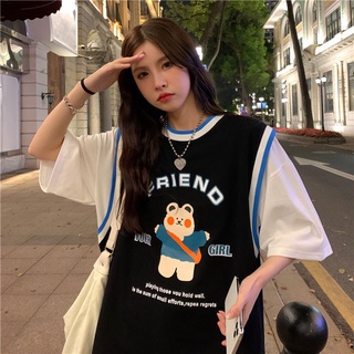 2021 New Summer Salt short sleeve T-shirt female students Korean style loose half sleeve basketball wear fake two-piece