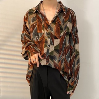 💥พร้อมส่ง M-3XL💥เสื้อเชิ้ตแขนยาวผู้ชายเกาหลี สไตล์เรโทร ลายมัดย้อม แฟชั่นสบายๆรับซัมเมอร์ เสื้อฮาวายผู้ชาย ผ้านุ่มสวมใส่สบาย