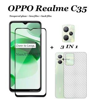 3in1 Realme C35 C30 กระจกนิรภัยกันรอยหน้าจอ Realme C31 C25 C25S C21Y C25Y ฟิล์มนิรภัย + ฟิล์มเลนส์ + ฟิล์มด้านหลัง