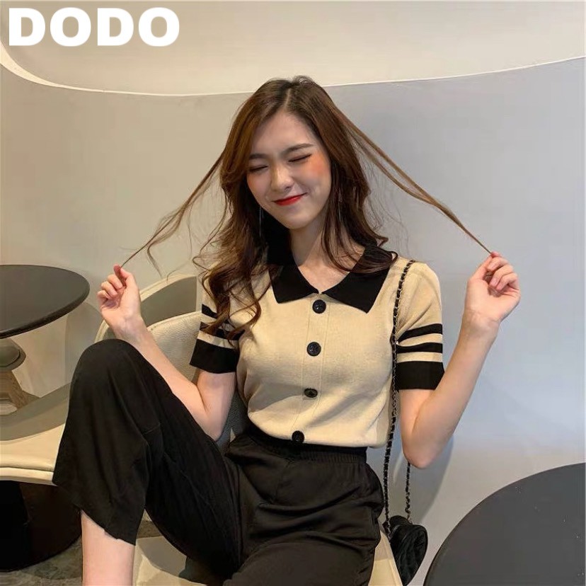DODO*พร้อมส่ง*เสื้อโปโลถักแขนสั้น （1086)