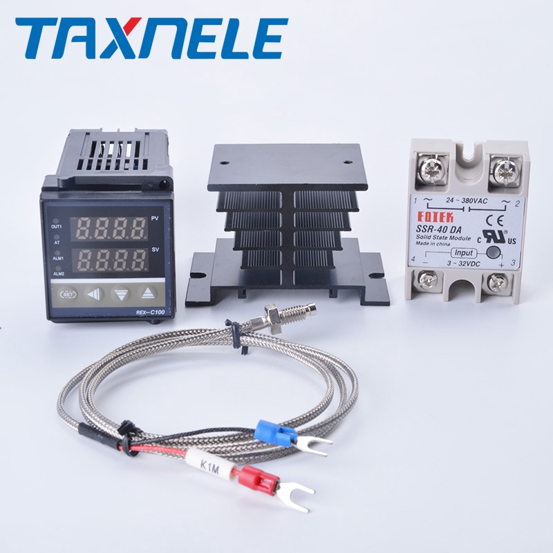 Digital PID ควบคุมอุณหภูมิ REX-C100 เทอร ์ โม + 40DA SSR รีเลย ์ + K เทอร ์ โมคัปเปิล 1m Probe