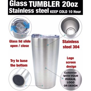 Glass Tumbler 20oz แก้วเก็บความเย็น 10-12 ชม. ฝาแก้วสไลด์ พร้อมฐานลองกันกระแทก