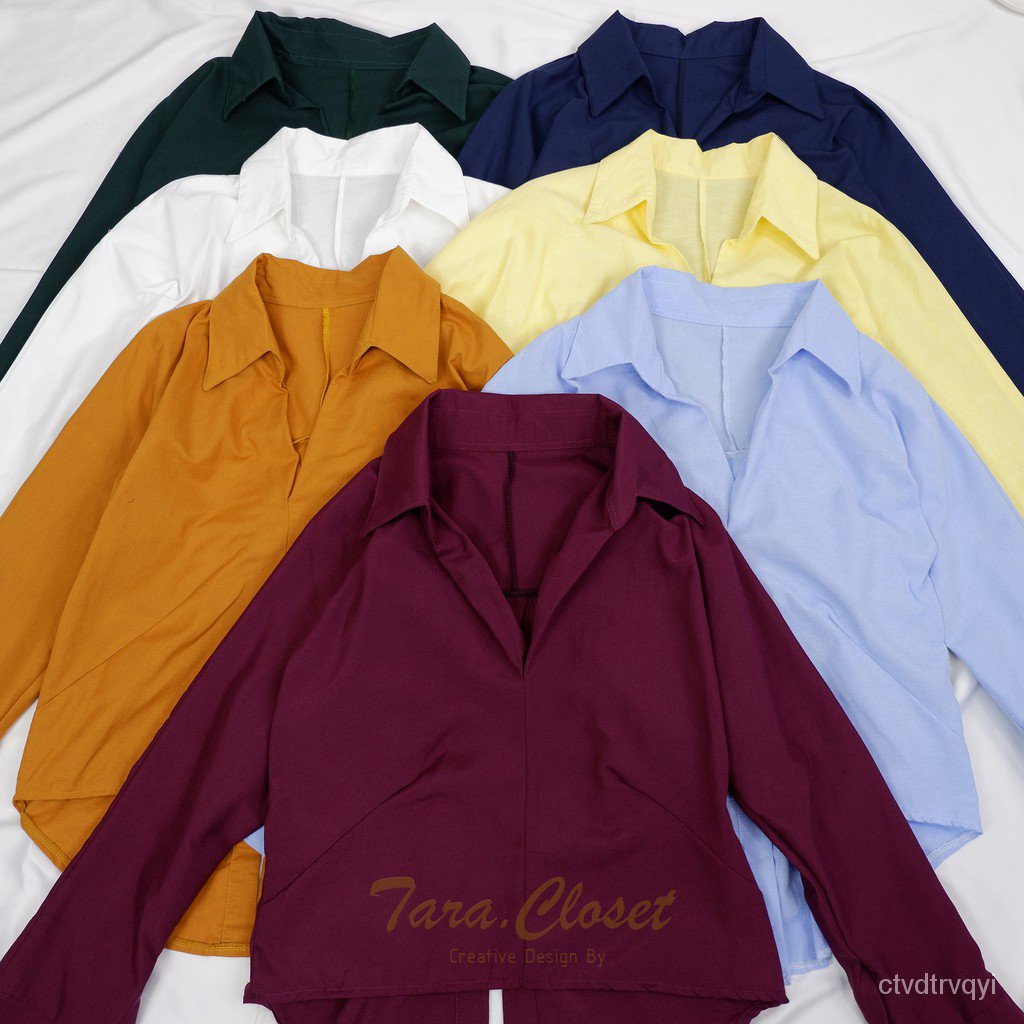 NU022 TARA Shirt เชิ้ตรุ่นยอดฮิต เชิ้ตคอปก แขนยาว ทรงหางปลา ผ่าหลัง มีกระดุมครึ่งตัว ดีไซน์เก๋ เนื้อ