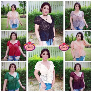 Bigsize เสื้อลูกไม้ รูดตรงอก สาวอวบอ้วน