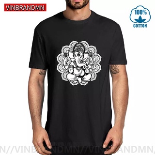 เสื้อยืดแขนสั้นลําลอง คอกลม ผ้าฝ้ายแท้ พิมพ์ลายช้าง Mandala Ganesh สไตล์อินเดีย สําหรับผู้ชาย