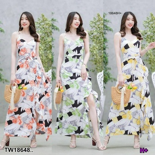 TW18648 Maxi dress สายเดี่ยวลายดอกสายไขว้