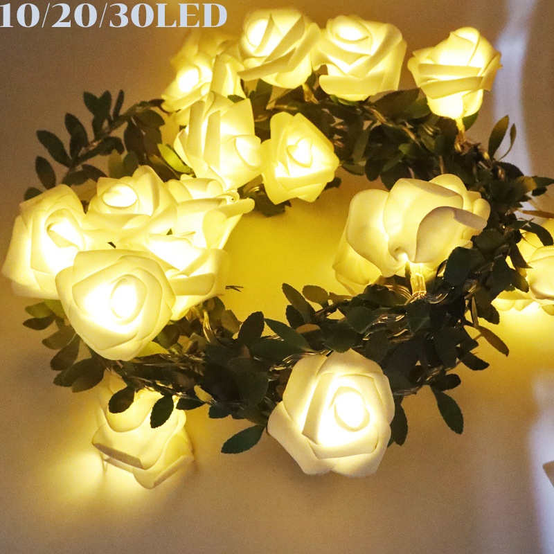 พร้อมส่ง 10/20/40LEDไฟกลางคืน LED กุหลาบจำลอง ไฟกลางคืน ตกแต่งคริสต์มาสไฟตกแต่งสวนห้องนอน
