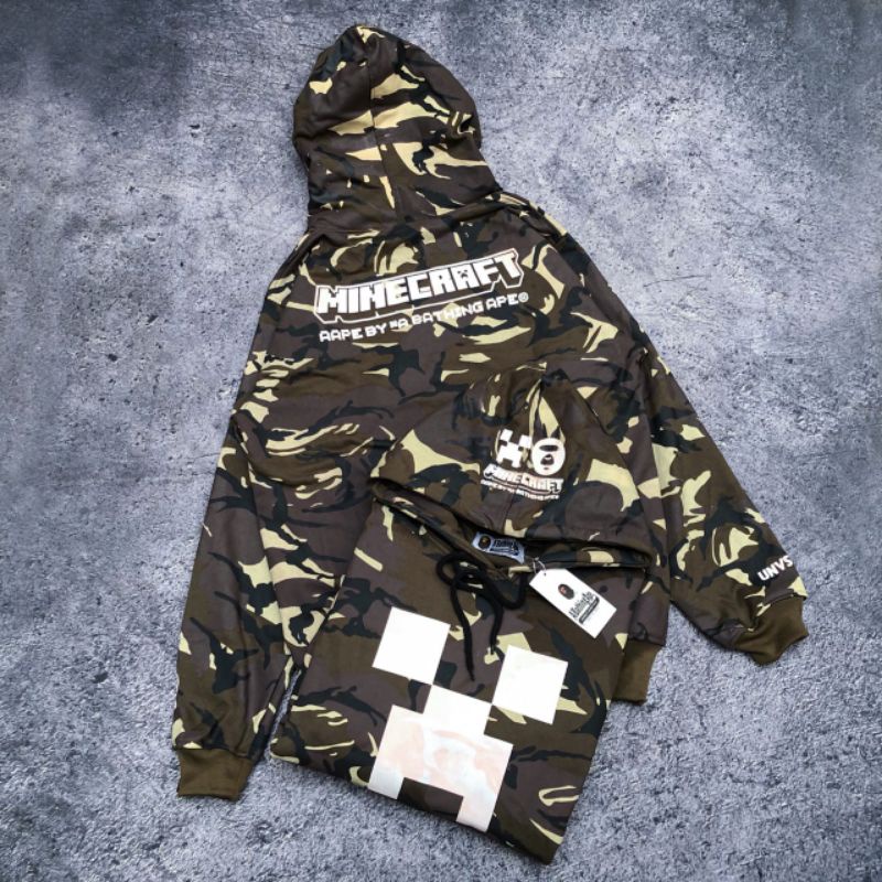 เสื้อกันหนาว มีฮู้ด ลายพราง Bape minecraf พร้อมป้ายแท็ก