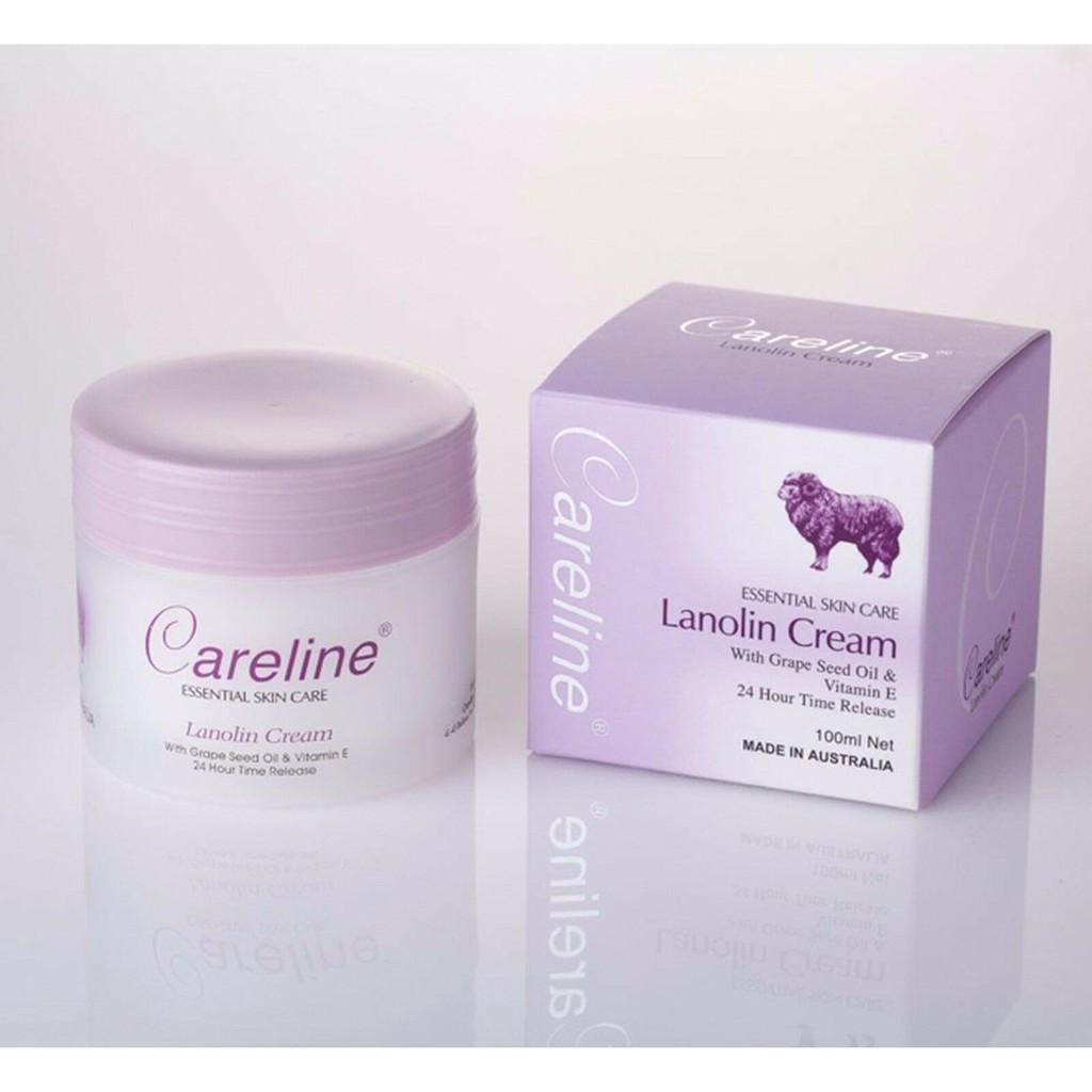 Careline Lanolin Cream with Grape Seed Oil &amp; Vitamin E 100ml.(ฝาสีม่วง)