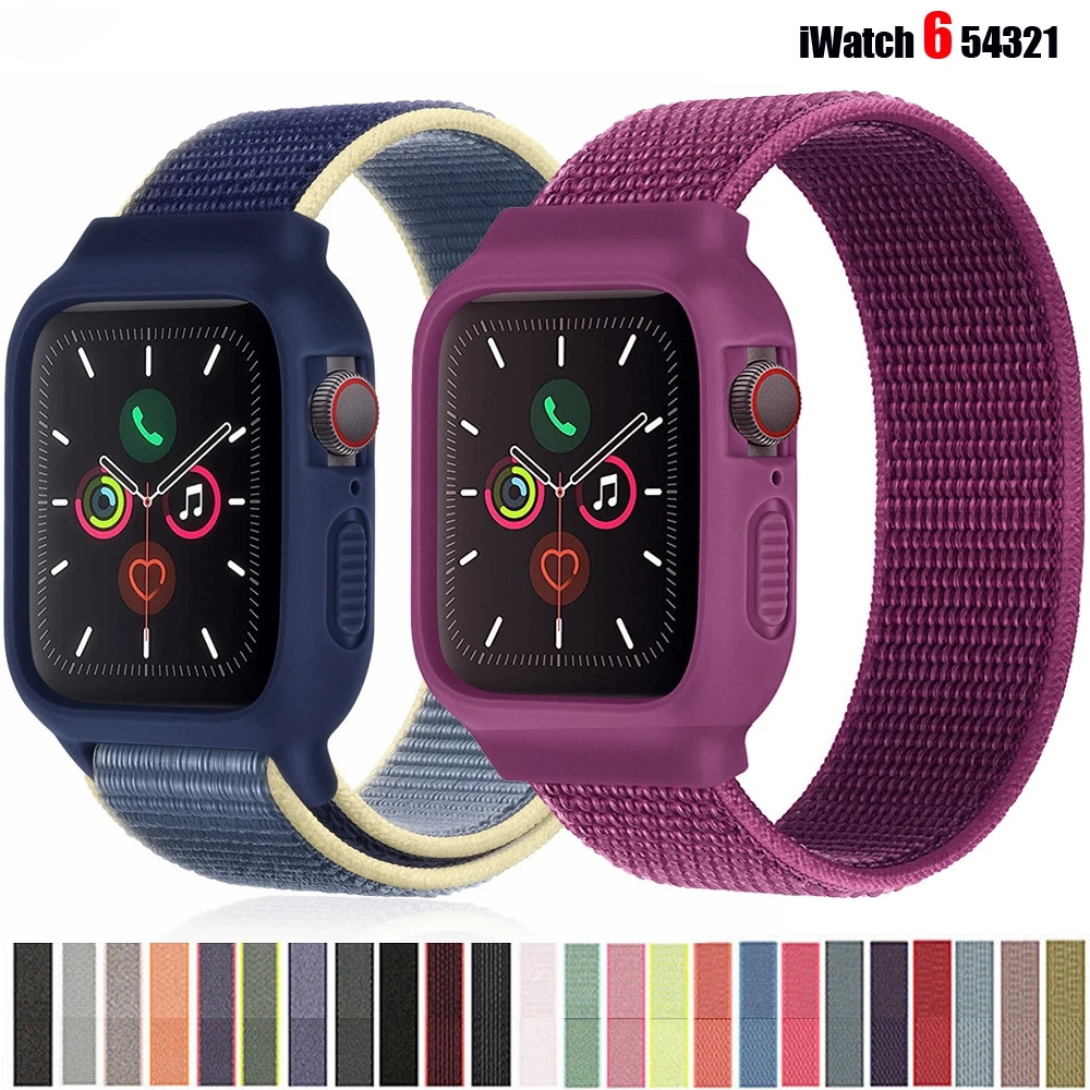 เคส + สายสําหรับ Apple Watch Band Series 7 Se 6 5 4,iwatch ขนาด 41mm 45mm 44mm 40mm 42mm 38mm Nylon 