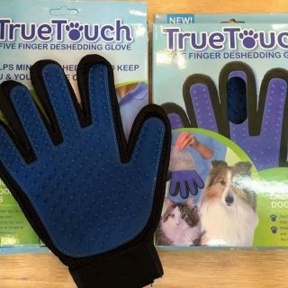 ทรูทัช ถุงมือแปรงขนแมว หมา True Touch Five Finger Deshedding Glove (สีน้ำเงิน)