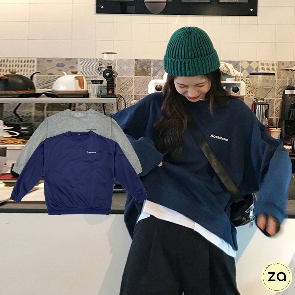 HOT SALE เสื้อแขนยาวทรงโอเวอร์ไซส์ สกรีนตัวหนังสือ Anesthesia เล็กๆที่หน้าอก 2 สี