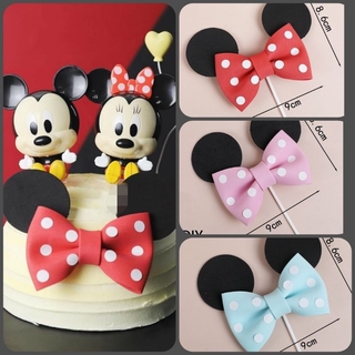 ชุดโบว์ตกแต่งเค้กวันเกิด Minne Mickey Mouse Bowknot  Cake Topper