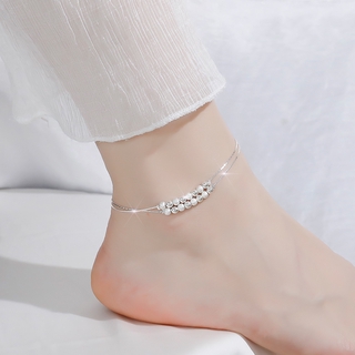 กำไลข้อเท้าลูกปัดเงิน Charm Silver Bead Anklet Foot Chain Beach Barefoot Sandal Women Jewelry Gifts