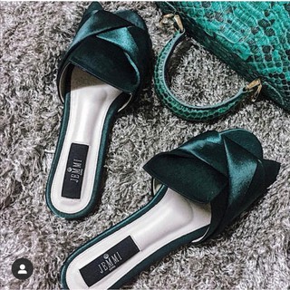 RIBBON SATIN SANDALS (GREEN)