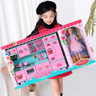 [พร้อมส่ง] ชุดของเล่นบ้านตุ๊กตาบาร์บี้ เจ้าหญิงน่ารัก ทําอาหารจําลอง พร้อมเสียงเพลง สําหรับเด็กผู้หญิง