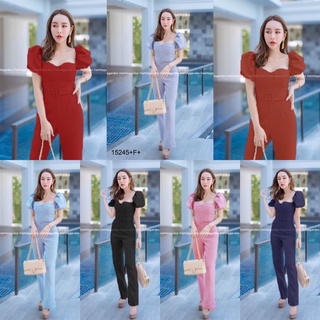 15245 Jumpsuit จั๊มสูทคอเหลี่ยมขายาวแขนตุ๊กตา Square neck long sleeve jumpsuit.