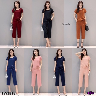 3818 Set 2 ชิ้น เสื้อแต่งผูกที่ปลายเสื้อ + กางเกงขาห้าส่วน shirt with tie at the end of the shirt + five-quarter pants