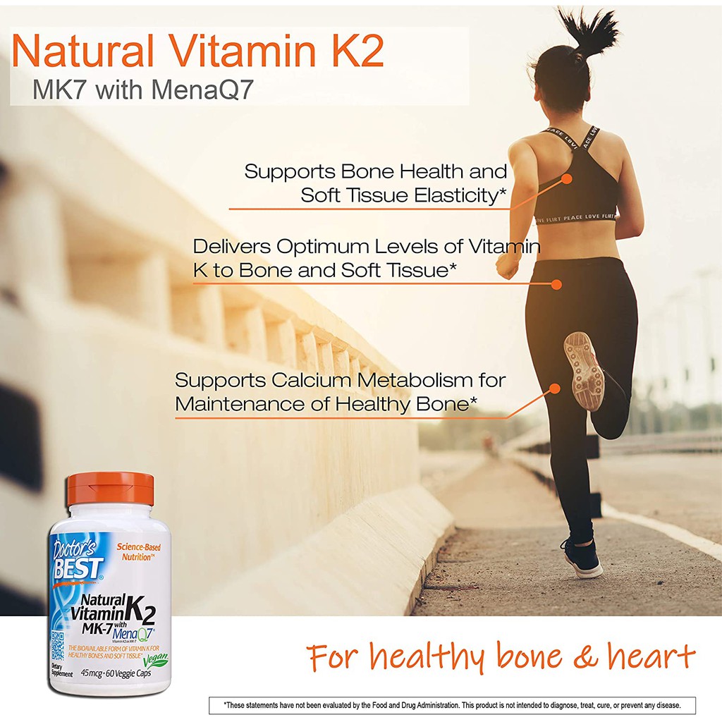 วิตามินเค 2 Natural Vitamin K2 MK-7 with MenaQ7 45 mcg 180 Veggie Caps  (Doctor's Best®) บำรุงกระดูกและข้อ - Shopee Thailand