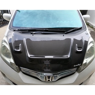 Carbon Plus ฝากระโปรงคาร์บอน ไฟเบอร์ - คาร์บอน เคฟล่า HONDA Jazz GE (ลายสอง)