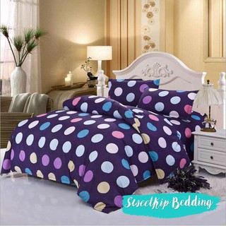 Sweet Kip Bedding ผ้าปูที่นอนขนาด 3.5ฟุต, 5ฟุต, 6ฟุต พร้อมผ้านวมขนาด 180 x 220 เซ็นติเมตร รวม 6 ชิ้น ลายโพลก้าดอทม่วง