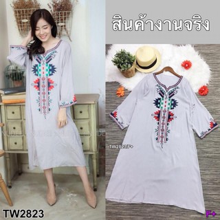 TwinsShopVip💗พร้อมส่ง TW2823 Maxxi Dress ทรงโอเวอร์ไซส์ โบฮีเมี่ยน