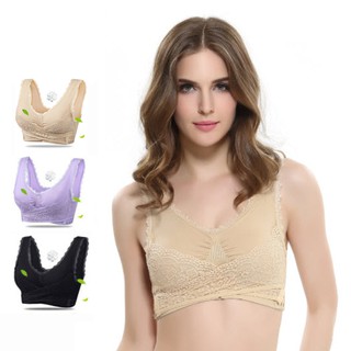 ชุดชั้นใน Sport Bra  มีลูกไม้สายไขว้ด้านหน้า สีดำ/สีนู้ด/สีม่วง # 0389