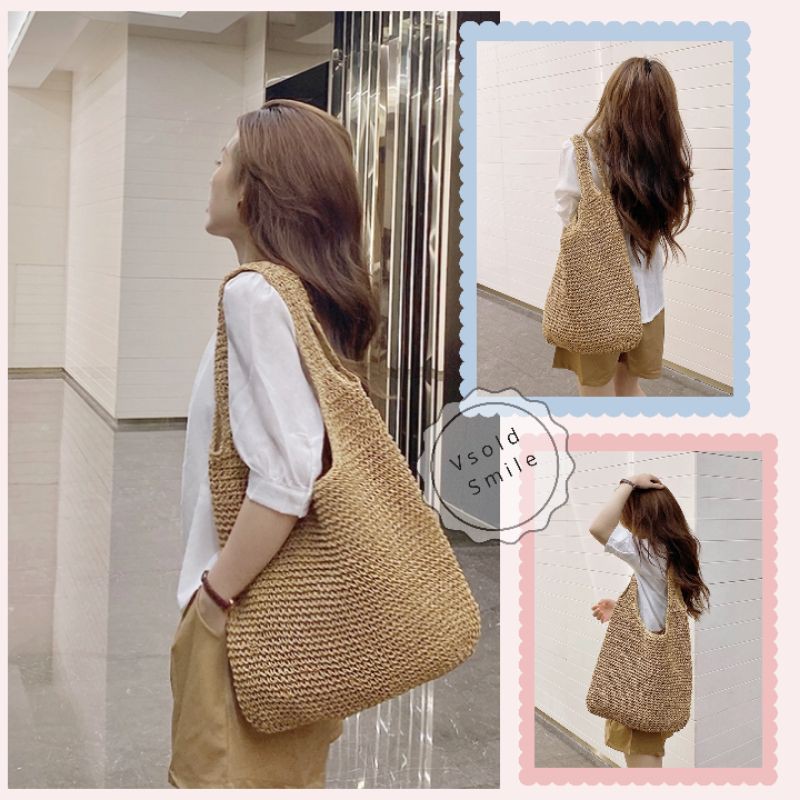 กระเป๋าสาน Polo bag แบบสะพายข้าง ไซด์ใหญ่ (A75)