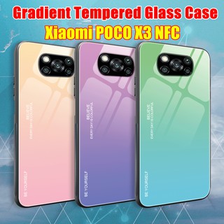 เคสโทรศัพท์กระจก เคสแข็ง เคสกระจกสีไล่ระดับสี Xiaomi POCO X3 NFC X3PRO X3 PRO 10Lite Note 10Lite Xiaomi10 10PRO 10Ultra กล่องแก้วเคสมือถือ Bumper Shell Shockproof Phone Case