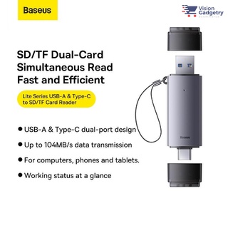 Baseus Airjoy Lite Series เครื่องอ่านการ์ด 2in1 Type C USB A USB 3.0 Micro SD TF SD Card BS-OH069