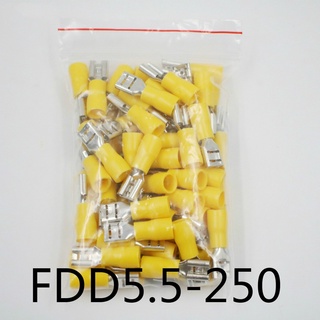 ขั้วต่อสายไฟ FDD5.5-250 FDD5-250 ตัวเมีย สําหรับขั้วต่อสายไฟ 4-6 มม.2 (AWG12-10) 50 ชิ้น ต่อแพ็ค