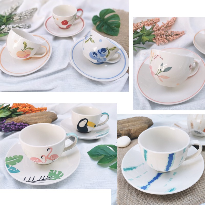 INDRA CERAMIC เซรามิกเข้าไมโครเวฟได้ ชุดถ้วยกาแฟเซรามิก พร้อมจานรอง 7 ออนซ์ ใหม่ล่าสุด เลือก 9 ลาย