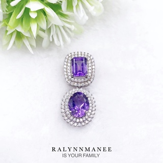 O6422 จี้พลอยอเมทิสต์แท้ ( Amethyst ) ตัวเรือนเงินแท้ 925 ชุบทองคำขาว