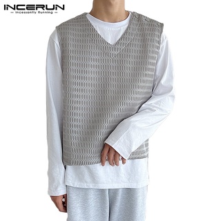 Incerun เสื้อกั๊กลําลอง คอวี แขนกุด ทรงหลวม สไตล์ฮิปปี้ แฟชั่นฤดูใบไม้ผลิ สําหรับผู้ชาย