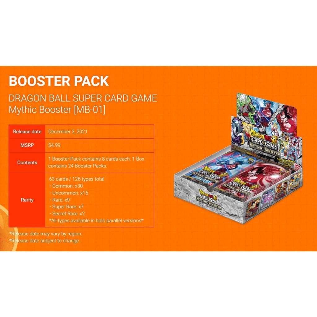 DBS Dragon Ball Super Card Game - Mythic Booster (MB01) Booster Box ของ ...