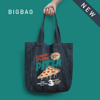 dotdotdot 🇯🇵  Denim Bag  SIZE XL(ผ้ายีนส์) กระเป๋าผ้า Minimal ลาย PIZZA