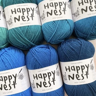 Happynest ไหมพรม คอตตอนนม milk cotton yarn 4 ply (สีน้ำเงิน ฟ้า)