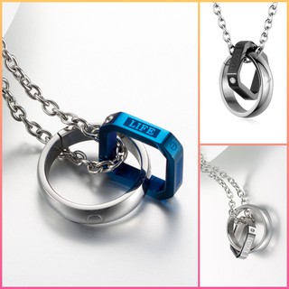 Women Men Titanium Steel Square double ring love life Pendant Necklace qf117