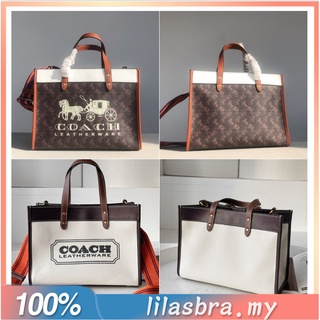 ✨ลิลี่ แคนาดา ช้อปปิ้ง✨ Coach C8459 c8458 Field Tote 30 /หนัง /Jacquard /ผู้หญิง สลิง / ไหล่กว้าง / กระเป๋าช้อปปิ้ง