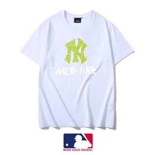 2022 Mlb Ny เสื้อยืดแขนสั้นเนื้อผ้าฝ้ายใส่สบายสําหรับคู่รัก 351# เสื้อยืดพิมพ์ลาย