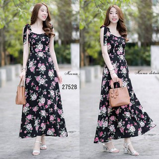 Maxi Dress เดรสยาวสายผูกโบว์ไหล่ รอบอก 32-35" รอบเอว 24-30" สะโพก 38-40" ยาว 52"