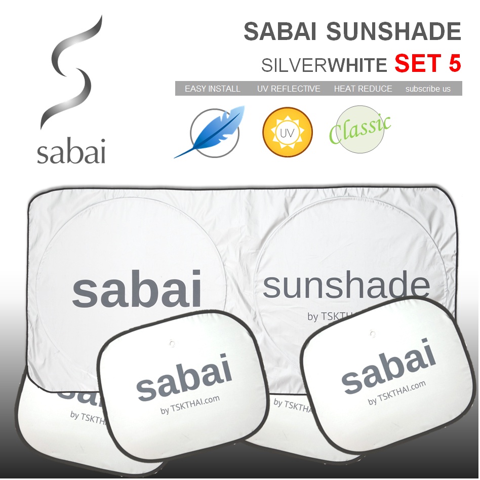 SABAI COVER ชุดม่านบังแดดรถยนต์ 5 ชิ้น ( ด้านหน้า x 1 และ ด้านข้าง x 4 ) รุ่น Silver White ( SUNSHA