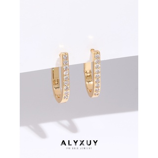 Alyxuy ต่างหูสตั๊ด สเตนเลส 14K ทรงเรขาคณิต สีขาว ทอง แฟชั่น (ขาย 1 คู่)