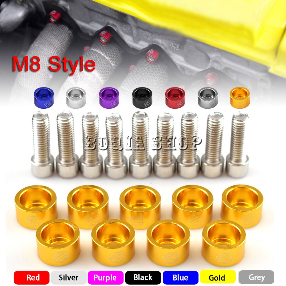 รถ JDM M8 9 ชิ้น/แพ็คอลูมิเนียม Fender เครื่องซักผ้าและสกรู Bolt สําหรับเครื่องยนต์ Manifold Inlet