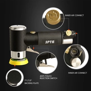SPTA 1 "/2"/3 "สุ่ม Orbit Air Sander มินินิวเมติกเครื่องบดสำหรับขัดรถความเร็วสูง air Powered Sanding,ความเร็ว 15000RPMประกอบด้วยแผ่นขัด 15 ชิ้น กระดาษทราย 18 ชิ้น แผ่นรองพื้น 3 ชิ้น สกรู 1 และไขควง 1