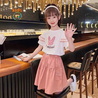 ใหม่ ชุดเสื้อยืด และกระโปรง พิมพ์ลาย แฟชั่นฤดูร้อน สําหรับเด็กผู้หญิง อายุ 3-5-8-10-12-13-15 ปี 2022